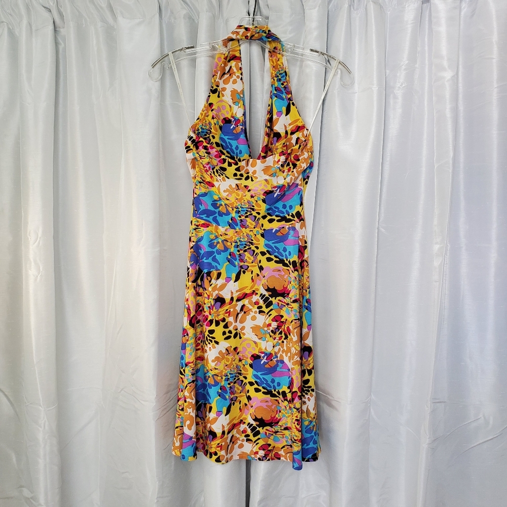 Halter Style A Line Yellow And Multi Colored Dress - image 4